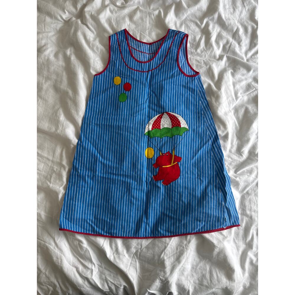 Vintage Kids Dress with Hippopotamus Pinstripes